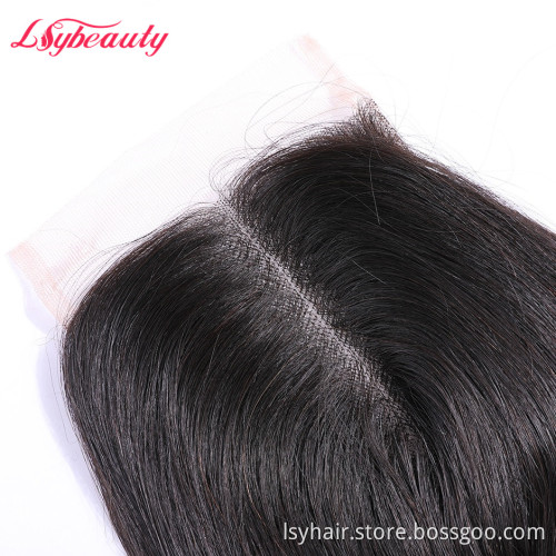 Lsy Beauty Size 4x4 Natural Pre Plucked Brazilian Straight Human Hair Lace Closure Middle Part  Human Hair Lace Top Closure
